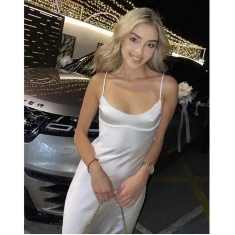 ZARA WHITE SATIN EFFECT CUT OUT BACK MIDI MAXI SLIP DRESS_9